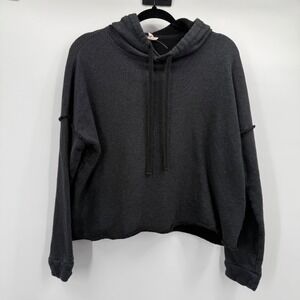 Eileen Fisher Organic Cotton Terry Boxy Hoodie Charcoal Grey XS/TP Raw‎ Hem